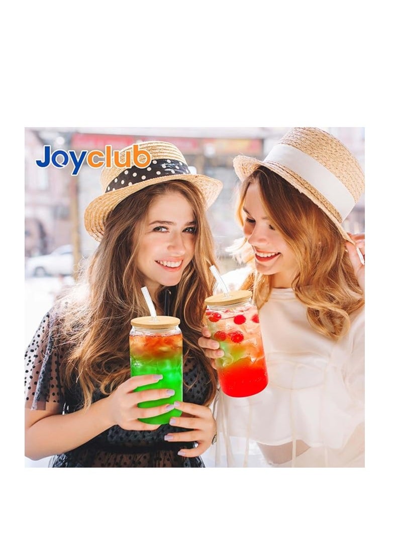 Joyclub 2-Pack 16oz Glass Cups with Bamboo Lids & Reusable Straws – Beer Can Shaped Iced Coffee Glasses for Smoothie, Boba, Soda, Tea, Whiskey – Eco-Friendly Gift Set  - Image 2