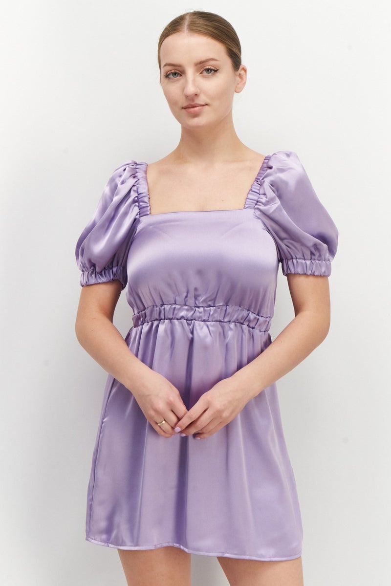 Flounce London فستان حفلة قصير بسيط للنساء، بنفسجي - Image 1