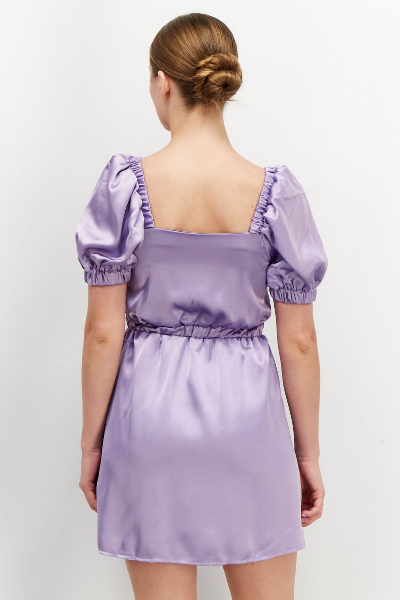 Flounce London فستان حفلة قصير بسيط للنساء، بنفسجي - Image 4