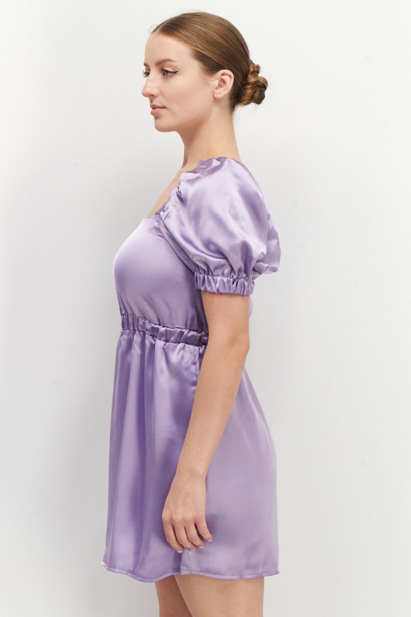 Flounce London فستان حفلة قصير بسيط للنساء، بنفسجي - Image 2