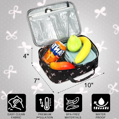 LEDAOU Lunch Box Kids Insulated Lunch Bag Girls Toddler Reusable Lunchbox for School Picnic Hiking (Black-Pink Bow) - Image 4