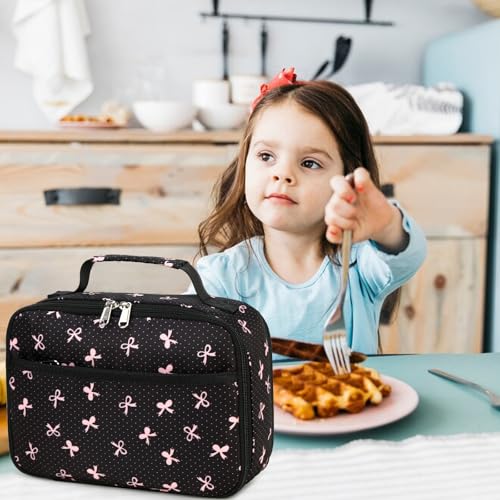 LEDAOU Lunch Box Kids Insulated Lunch Bag Girls Toddler Reusable Lunchbox for School Picnic Hiking (Black-Pink Bow) - Image 2