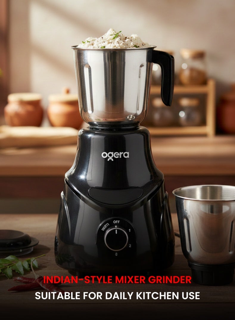 أوجيرا خلاط كهربائي 750 واط | 3 سرعات مع خاصية النبض | 3 أوعية من الفولاذ المقاوم للصدأ | محرك قوي لطحن التوابل والصلصات | OG5009GM أسود | ضمان لمدة عامين - Image 3