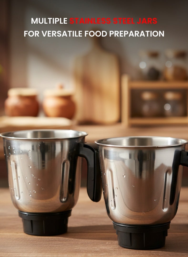 أوجيرا خلاط كهربائي 750 واط | 3 سرعات مع خاصية النبض | 3 أوعية من الفولاذ المقاوم للصدأ | محرك قوي لطحن التوابل والصلصات | OG5009GM أسود | ضمان لمدة عامين - Image 4