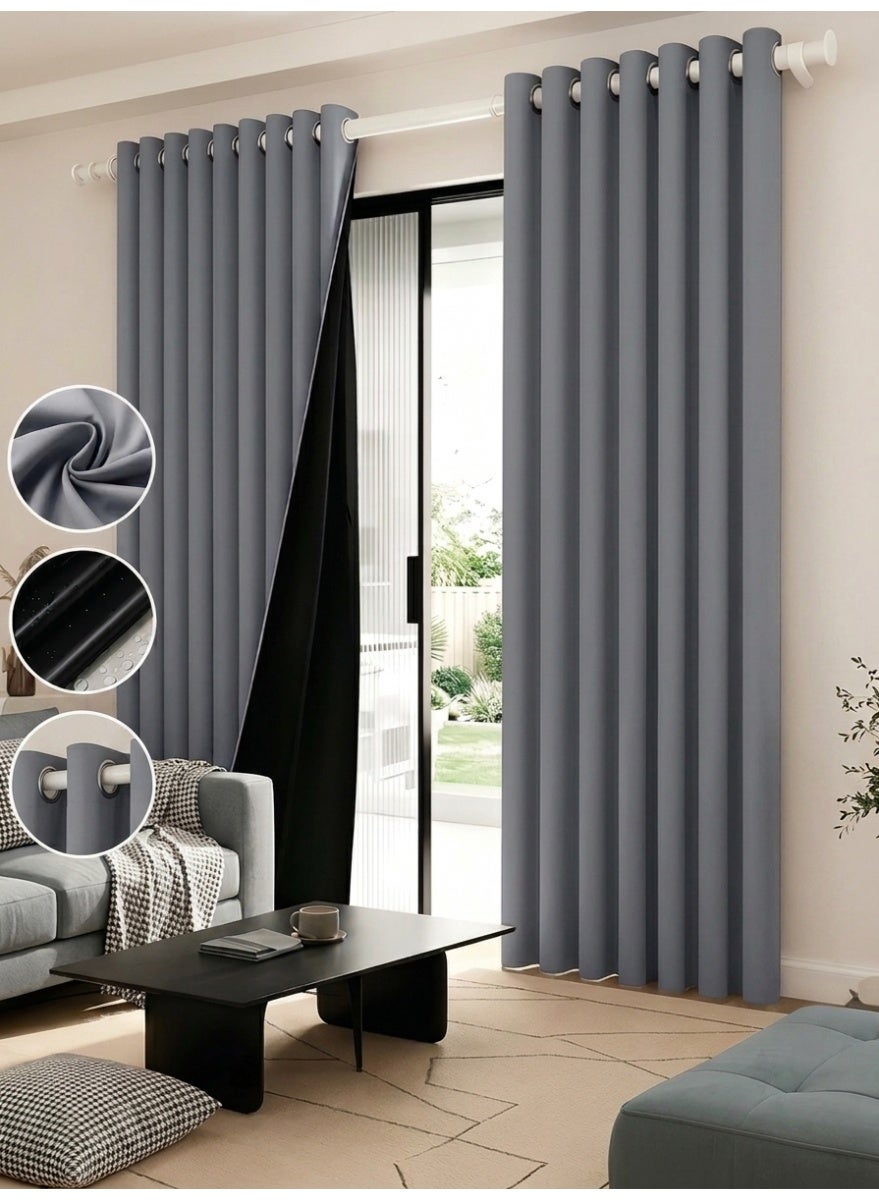 HAYALUX 2 Panels Blackout Curtains for Bedroom, Thermal Insulated Room Darkening Curtains, Grommet Light Blocking Blackout Drapes for Living Room (Grey,140*220cm)
