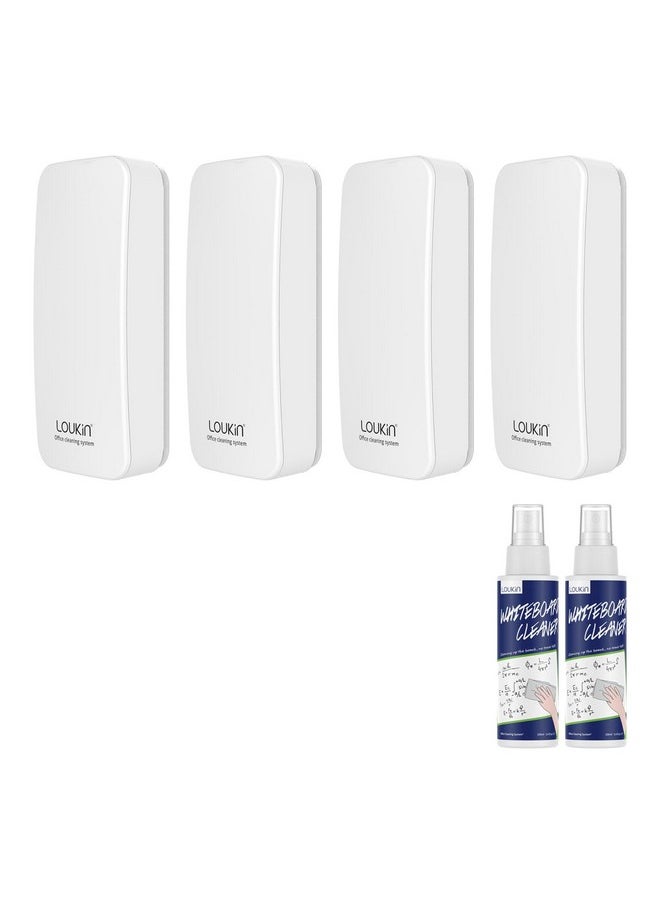 Loukin - 4 Pack Magnetic Dry Erase Eraser(White), Whiteboard Eraser, Glass Board Eraser, Two Bottles Of 3.4 Oz Whiteboard Cleaner Included, For Classroom, Home And Office Use - Image 1
