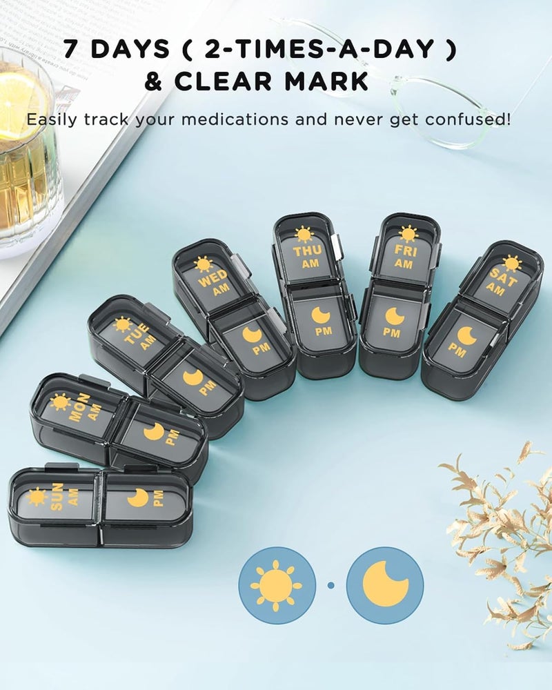 Acedada Pill Organizer 2 Times A Day, 7 Day Am Pm Pill Box - Acedada Weekly Pill Organizer Twice A Day, Portable Removable Daily Medicine Container Dispenser Case for Vitamin Fish Oil Supplement, Black Grey - Image 3