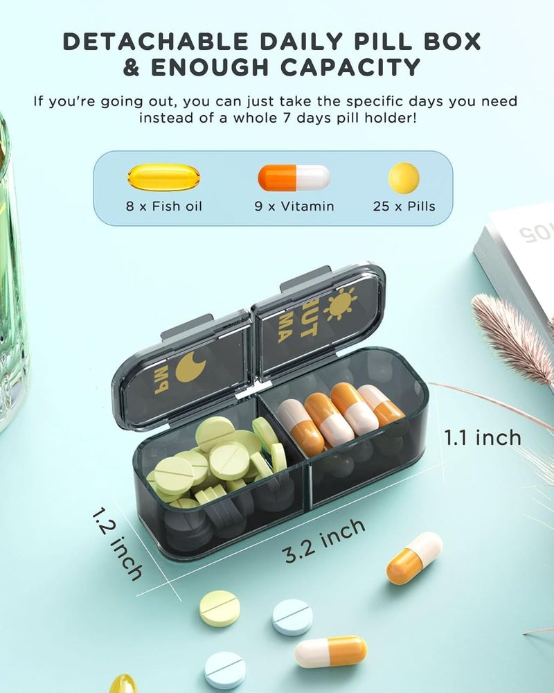 Acedada Pill Organizer 2 Times A Day, 7 Day Am Pm Pill Box - Acedada Weekly Pill Organizer Twice A Day, Portable Removable Daily Medicine Container Dispenser Case for Vitamin Fish Oil Supplement, Black Grey - Image 4