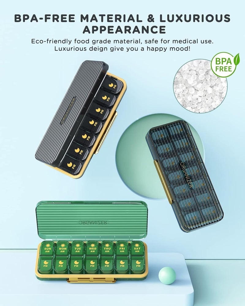 Acedada Pill Organizer 2 Times A Day, 7 Day Am Pm Pill Box - Acedada Weekly Pill Organizer Twice A Day, Portable Removable Daily Medicine Container Dispenser Case for Vitamin Fish Oil Supplement, Black Grey - Image 2