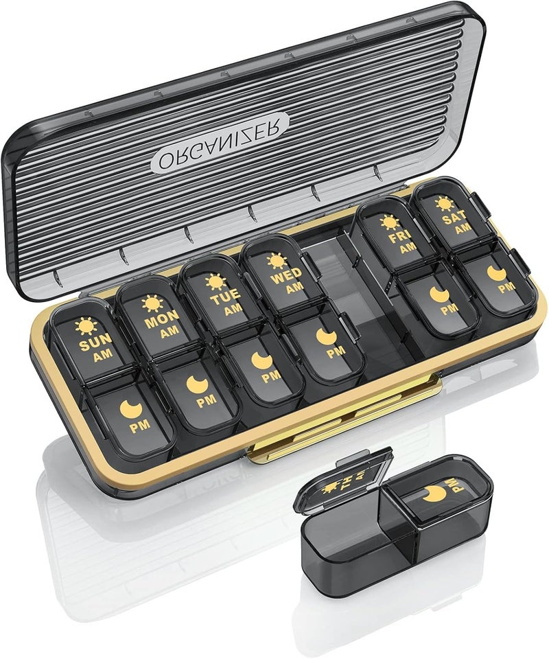 Acedada Pill Organizer 2 Times A Day, 7 Day Am Pm Pill Box - Acedada Weekly Pill Organizer Twice A Day, Portable Removable Daily Medicine Container Dispenser Case for Vitamin Fish Oil Supplement, Black Grey - Image 1