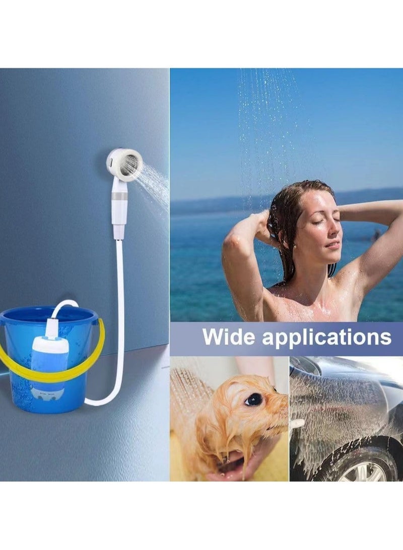 ارواق مضخة دش مع رأس دش، بخاخ دش محمول قابل لإعادة الشحن للتخييم في الهواء الطلق يضخ الماء من دلو للتخييم والمشي لمسافات طويلة والسفر وغسيل السيارات وتنظيف الحيوانات الأليفة - Image 4