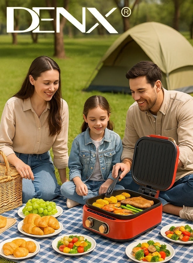 Denx Electric Cooking Pot – 3-in-1 Multi-Functional Electric Cooker and Grill by DENX, Model DX3421 – 1800W Power, 2.5L Capacity, Die-Cast Aluminum Surface, Non-Stick Coating, Adjustable Temperature Control, Sauce Tray, Elegant Design for Home Cooking or Camping. - Image 4