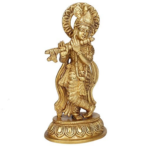 Kartique Brass Krishna Idol – 8.5 Inches Height, Ideal for Home Décor and Worship in Gold Color - Image 3