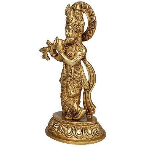 Kartique Brass Krishna Idol – 8.5 Inches Height, Ideal for Home Décor and Worship in Gold Color - Image 4