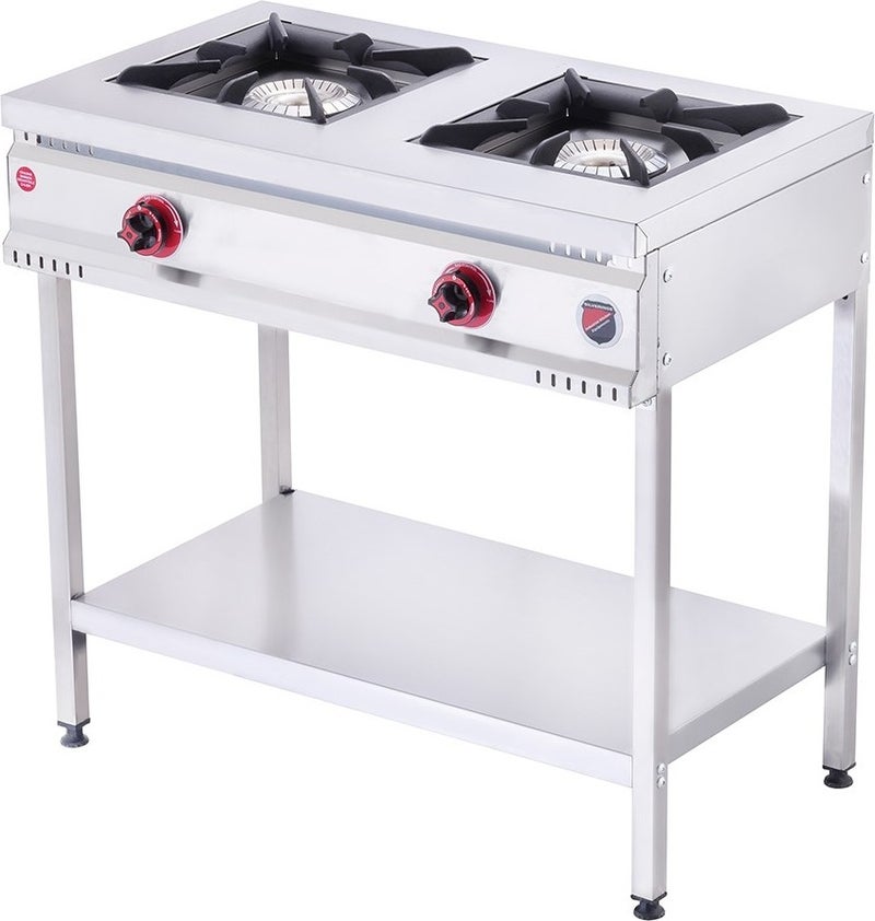 Işıkgaz Silverinox Industrial LPG Cylinder Base Shelf Midi 2-Burner Stove SLVR-TBY-2-G 
