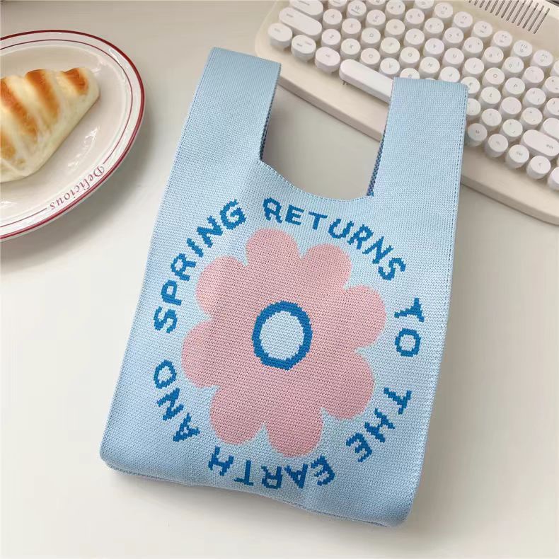 Versatile Woven Floral New Women'S Crossbody Bag Small Handbag Cartoon Large Capacity Shoulder Bag Knitted Handbag - Image 2