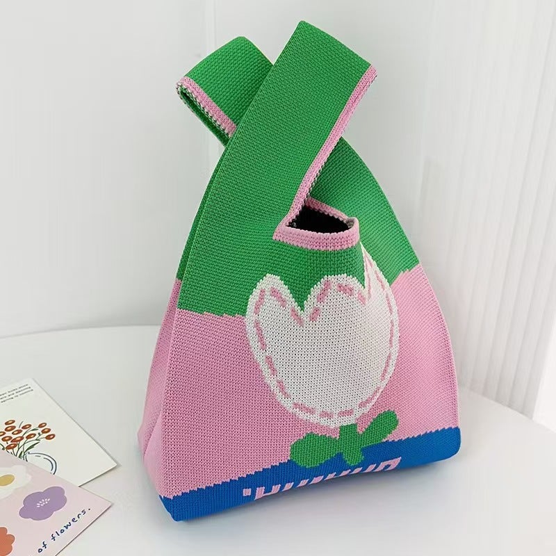 Versatile Woven Floral New Women'S Crossbody Bag Small Handbag Cartoon Large Capacity Shoulder Bag Knitted Handbag - Image 1