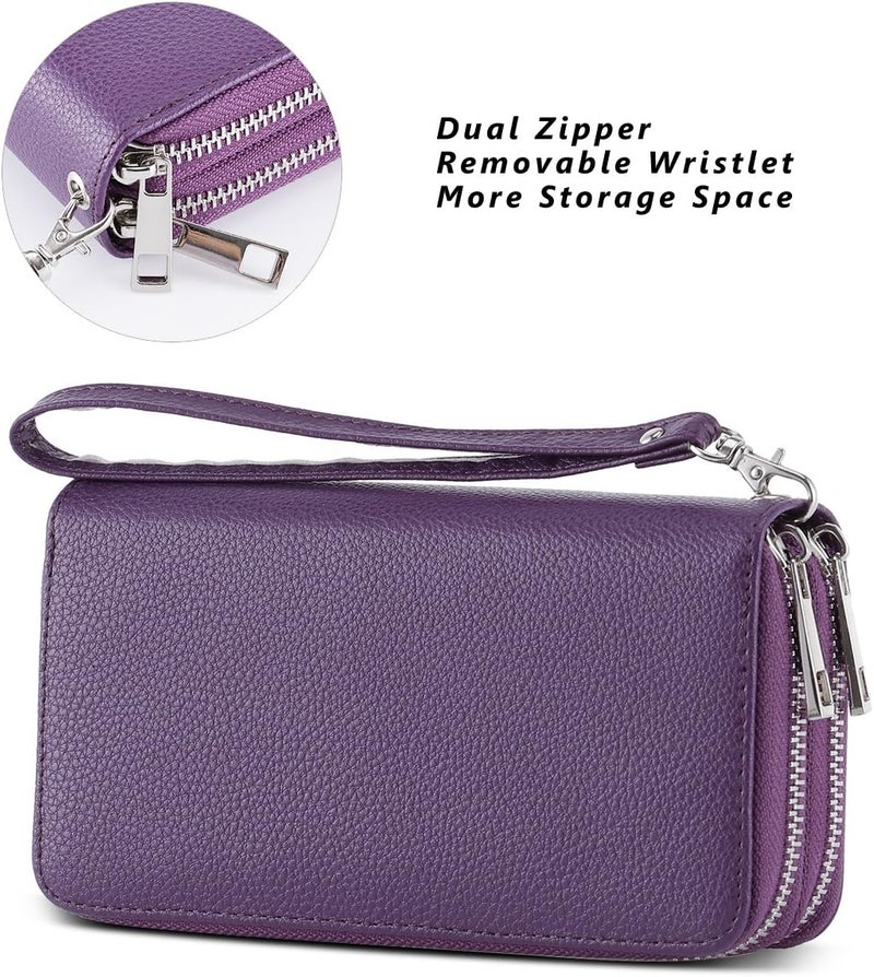 HAWEE Cellphone Wallet for Women Dual Zipper Long Purse with Removable Wristlet - Image 4