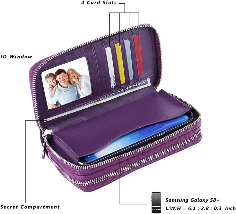 HAWEE Cellphone Wallet for Women Dual Zipper Long Purse with Removable Wristlet - Image 5