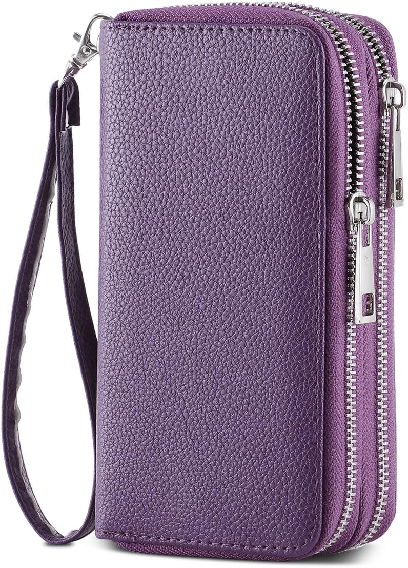 HAWEE Cellphone Wallet for Women Dual Zipper Long Purse with Removable Wristlet - Image 1