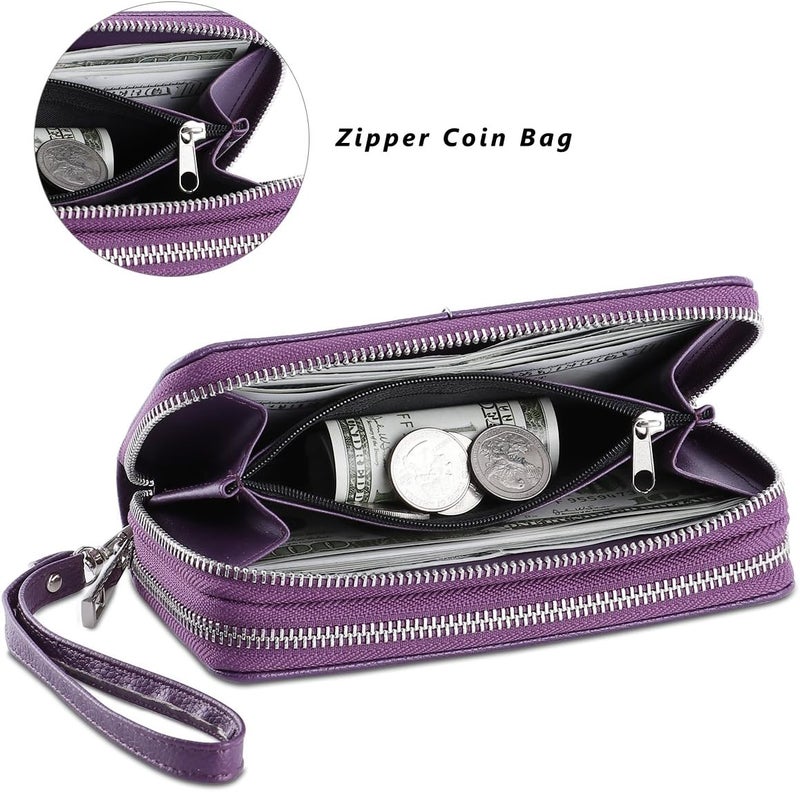 HAWEE Cellphone Wallet for Women Dual Zipper Long Purse with Removable Wristlet - Image 3