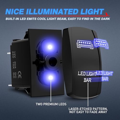 MICTUNING ميكتونينغ MIC-LSB1 شريط ضوء ليزر LED مفتاح روكر ON-Off LED ضوء 20A 12V، 5 دبابيس، أزرق - Image 5