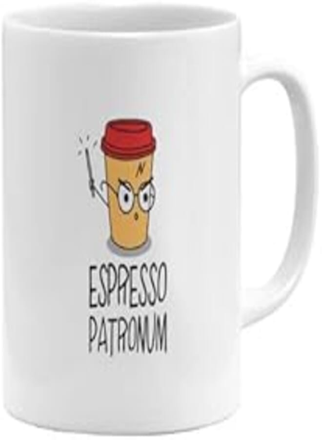 RYN PRINTED DESIGN Hary Poter Spell Pun Print Coffee Mug White/Black/Yellow