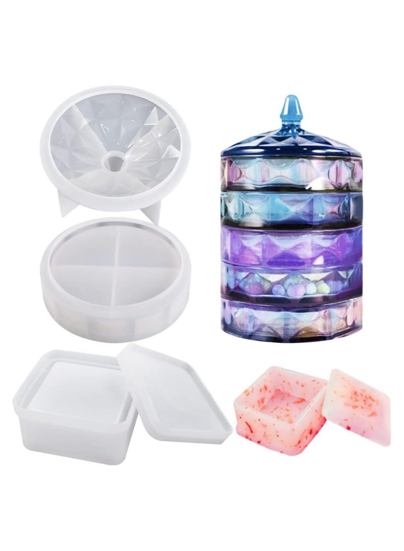 Zikra Silicone Storage Box Resin Mold, DIY Decoration Crafts Mold for Jewelry Trinket Container Candle Holder, Resin Jar Container Mould for Epoxy Casting, Stackable Organizer Decor Mold - Image 1