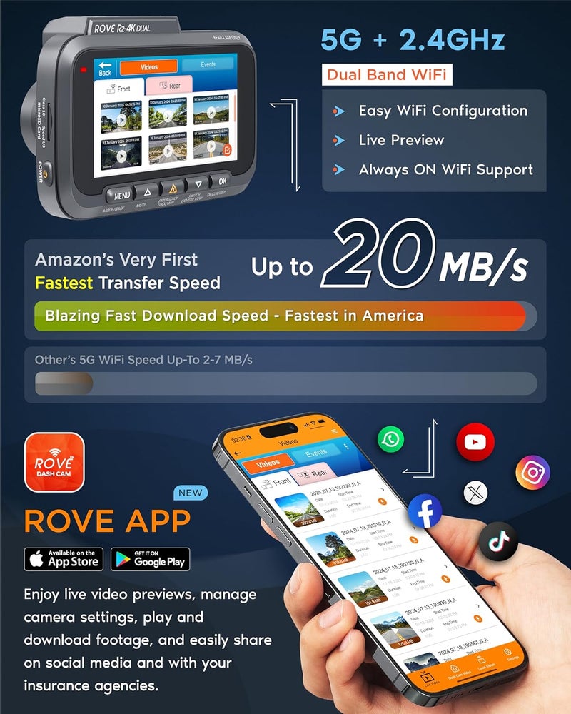 ROVE R2-4K DUAL Dash Cam with Front and Rear Cameras, STARVIS 2 Sensor, 128GB Card, 5G WiFi - Image 5