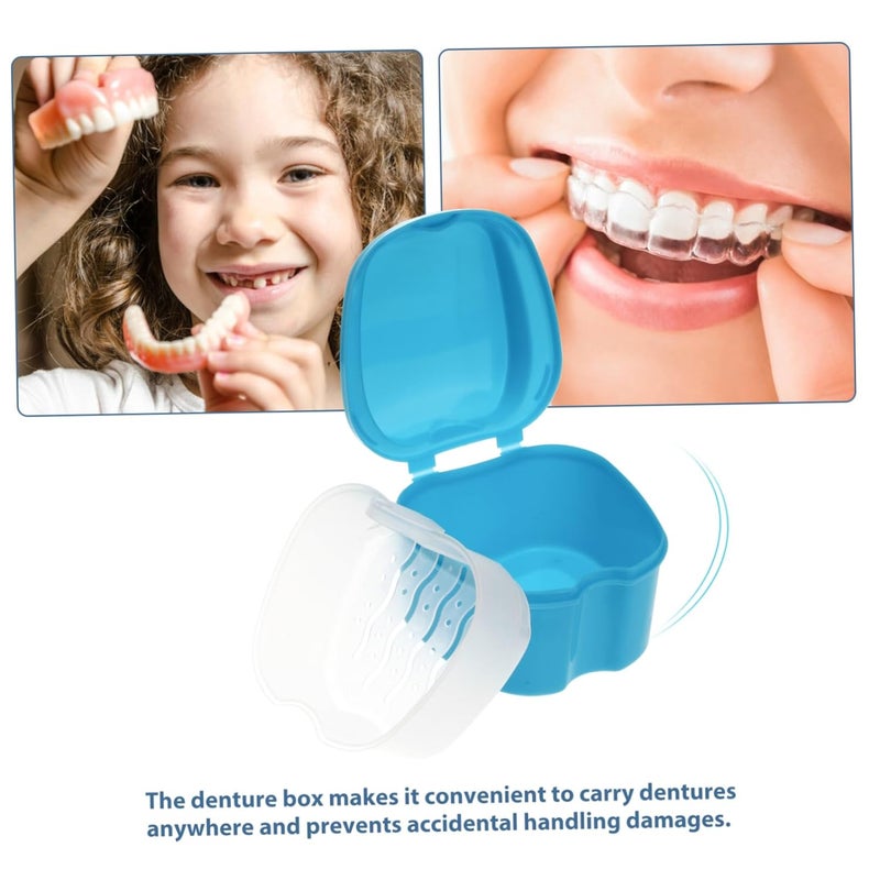 Light Blue Denture Case With Strainer Portable False Teeth Storage Box For Travel Cleaning - Image 4