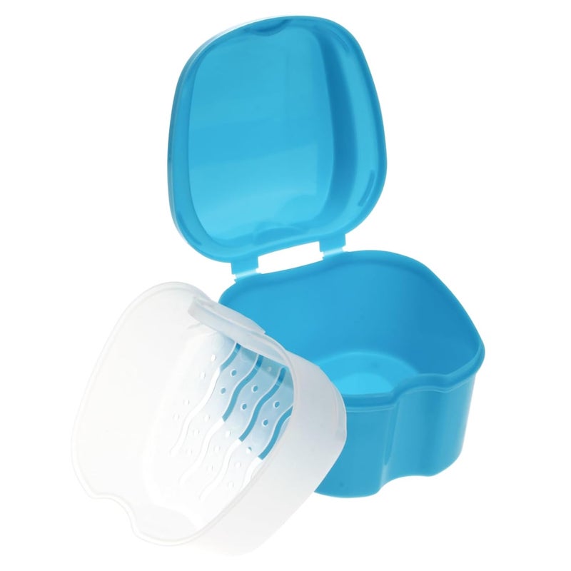 Light Blue Denture Case With Strainer Portable False Teeth Storage Box For Travel Cleaning - Image 2
