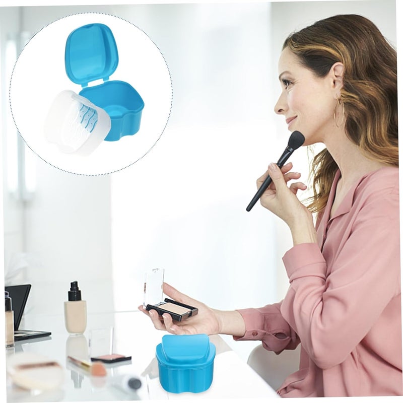 Light Blue Denture Case With Strainer Portable False Teeth Storage Box For Travel Cleaning - Image 5