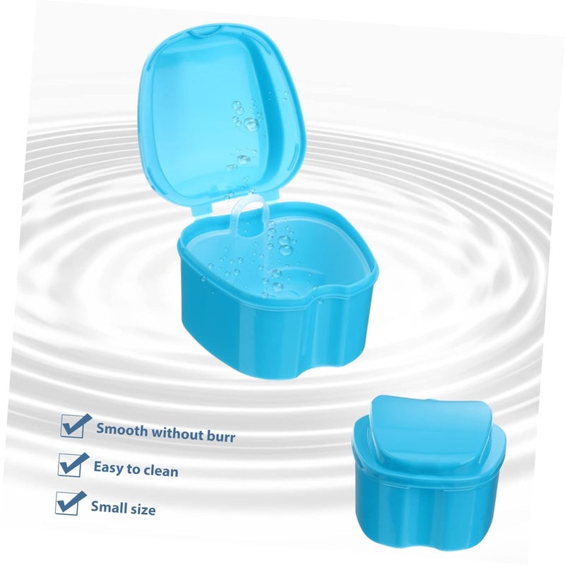 Light Blue Denture Case With Strainer Portable False Teeth Storage Box For Travel Cleaning - Image 3