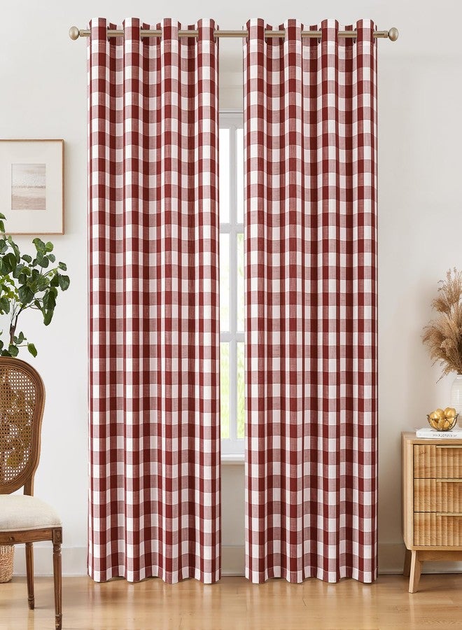 Amzdecor Buffalo Plaid Grommet Curtains 84 Inch Length,Burgundy Red Light Filtering Gingham Check Textured Semi Sheer Curtains Drapery for Living Room Bedroom Farmhouse,2 Panels（52" x 84",Red & White） - Image 1