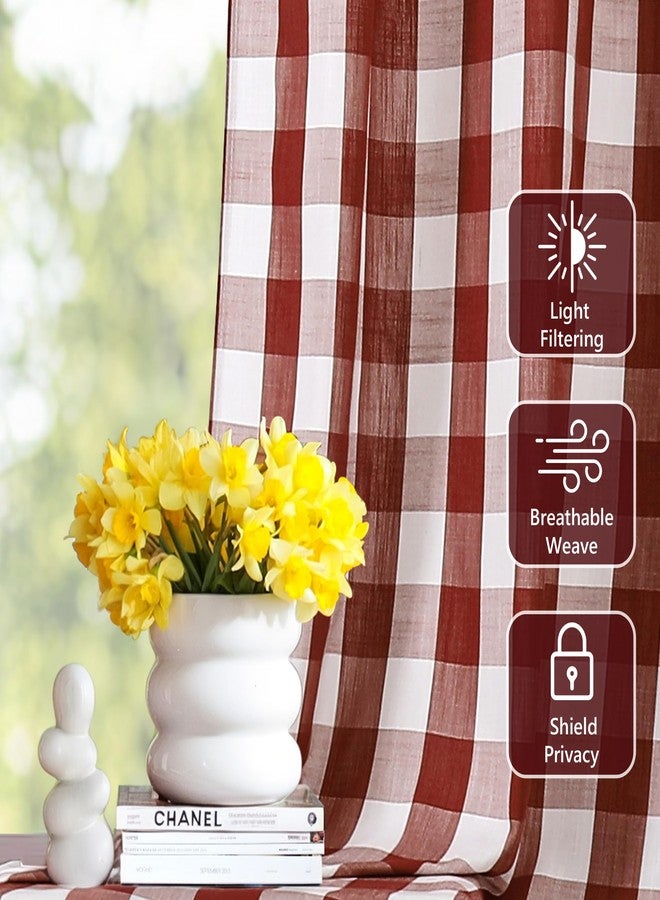 Amzdecor Buffalo Plaid Grommet Curtains 84 Inch Length,Burgundy Red Light Filtering Gingham Check Textured Semi Sheer Curtains Drapery for Living Room Bedroom Farmhouse,2 Panels（52" x 84",Red & White） - Image 2