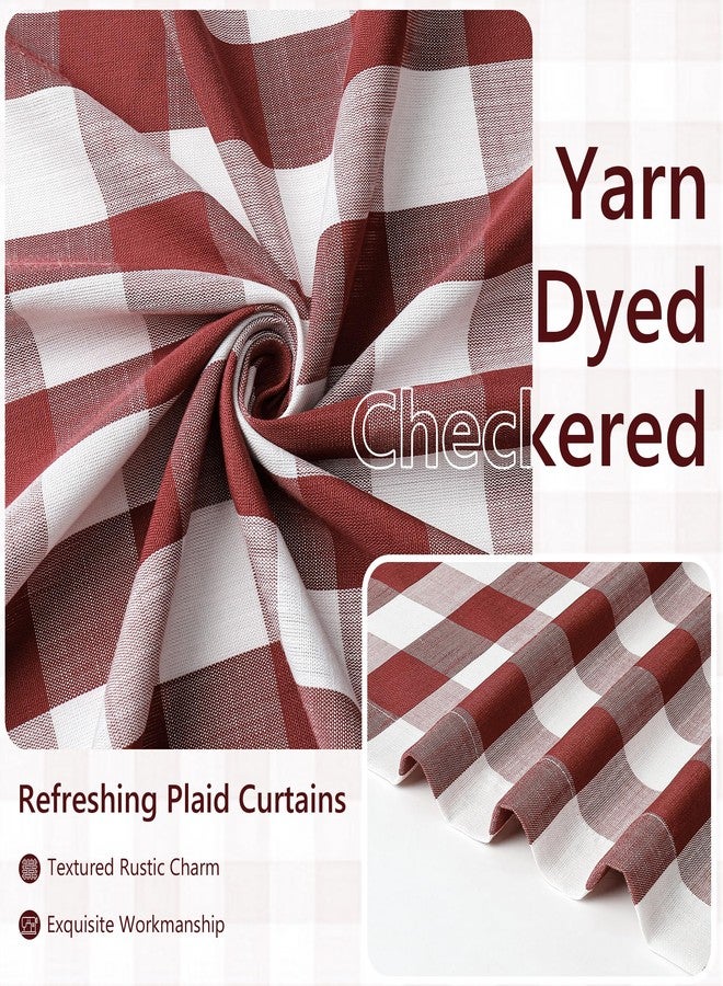 Amzdecor Buffalo Plaid Grommet Curtains 84 Inch Length,Burgundy Red Light Filtering Gingham Check Textured Semi Sheer Curtains Drapery for Living Room Bedroom Farmhouse,2 Panels（52" x 84",Red & White） - Image 4