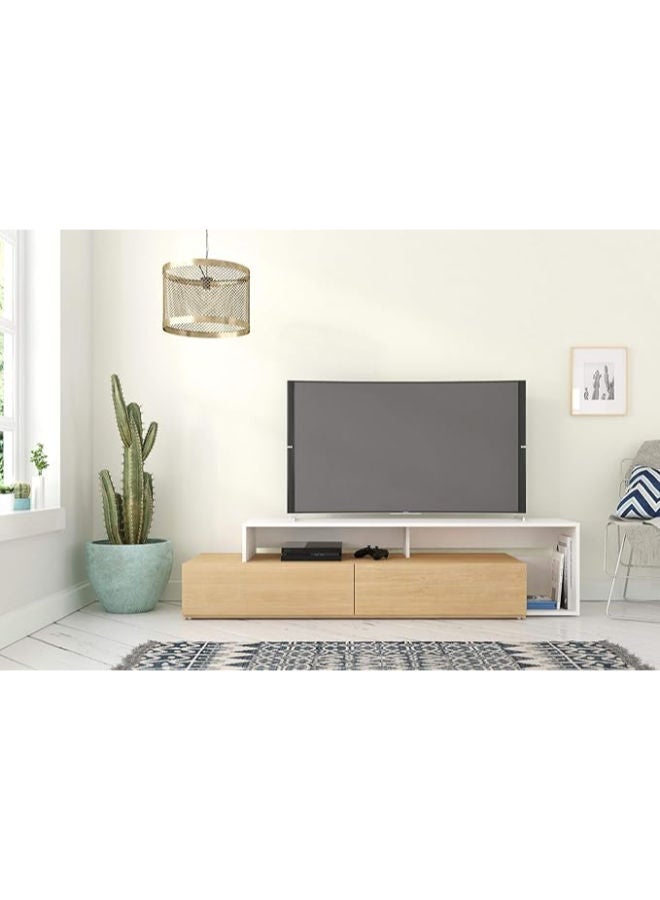 Nexera Tonik 72” TV Stand – Sleek Natural Maple & White Laminate Design for a Modern Living Space - Image 1