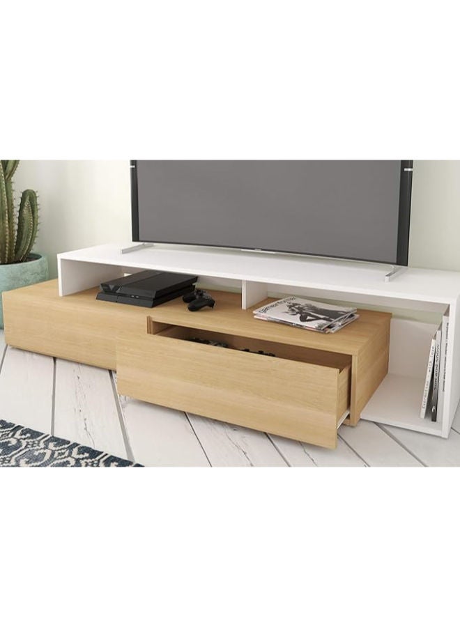 Nexera Tonik 72” TV Stand – Sleek Natural Maple & White Laminate Design for a Modern Living Space - Image 2