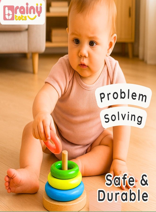 Brainytots Wooden Ring Stacker Building Blocks | Safe & Natural Teething Toy | Fine Motor Skills & Problem Solving | Colorful Learning Toy for Newborns | Montessori Toys for Baby, Pack of 5 - Image 5