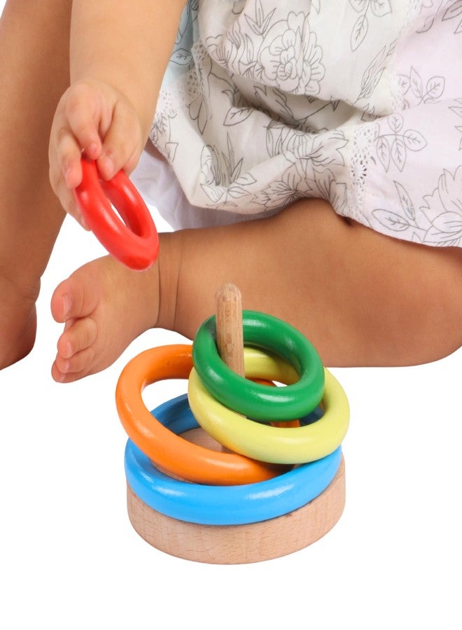 Brainytots Wooden Ring Stacker Building Blocks | Safe & Natural Teething Toy | Fine Motor Skills & Problem Solving | Colorful Learning Toy for Newborns | Montessori Toys for Baby, Pack of 5 - Image 1