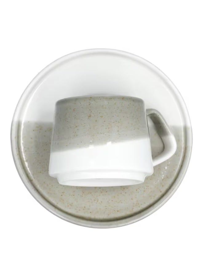 Easy Life Porcelain Microwave and Dishwasher Safe Coffee Cup and Saucer Set Beige and White 130ml - Image 1