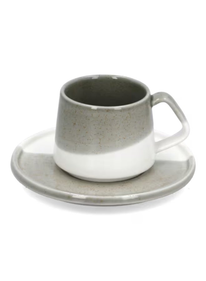 Easy Life Porcelain Microwave and Dishwasher Safe Coffee Cup and Saucer Set Beige and White 130ml - Image 2