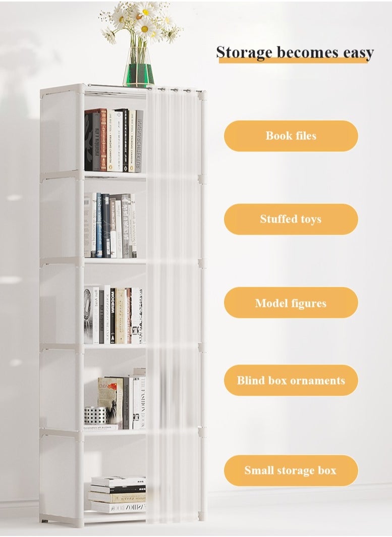 XiuWoo - 6-Layer Storage Rack Magazine Bookcase Display Organizer Shelves Book Shelf with Dustproof Curtains - Image 1