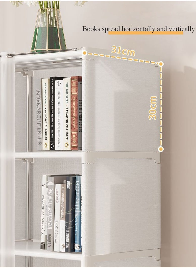 XiuWoo - 6-Layer Storage Rack Magazine Bookcase Display Organizer Shelves Book Shelf with Dustproof Curtains - Image 1