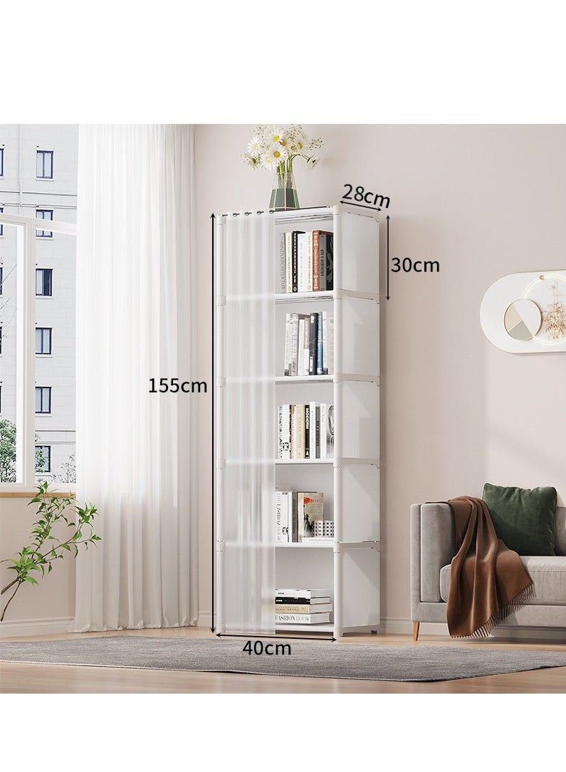 XiuWoo - 6-Layer Storage Rack Magazine Bookcase Display Organizer Shelves Book Shelf with Dustproof Curtains - Image 1