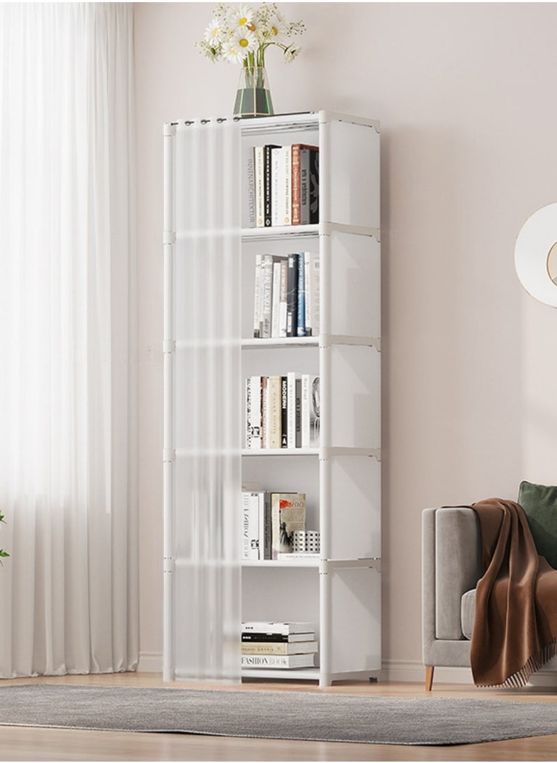 XiuWoo - 6-Layer Storage Rack Magazine Bookcase Display Organizer Shelves Book Shelf with Dustproof Curtains - Image 1