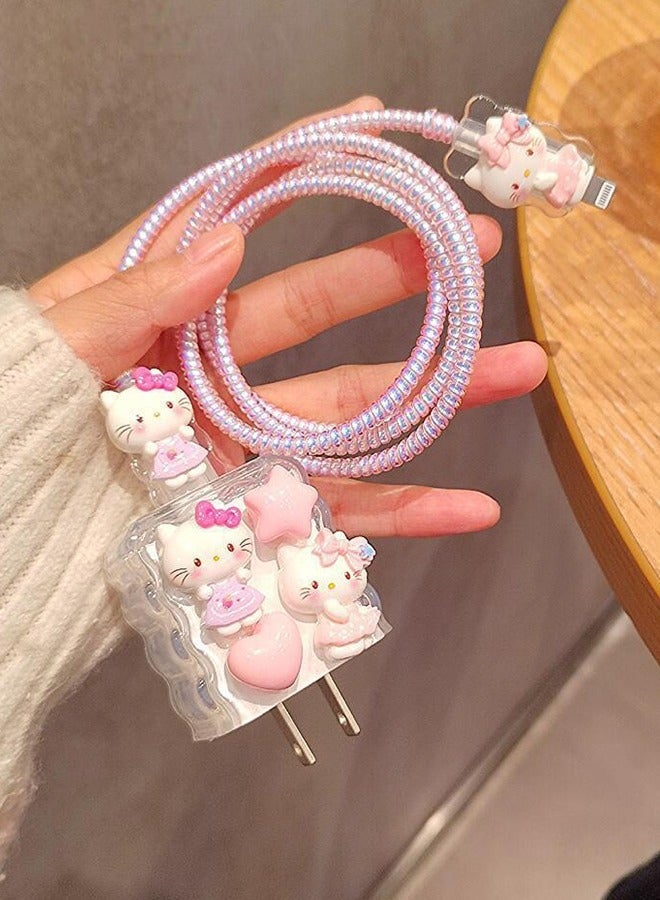 هالو كيتي 5 قطع من جراب شاحن Hello Kitty اللطيف، واقي كابل لشاحن iPhone، جراب كابل بيانات USB، واقي كابل سلكي، واقي شاحن الهاتف للنساء والفتيات - Image 5