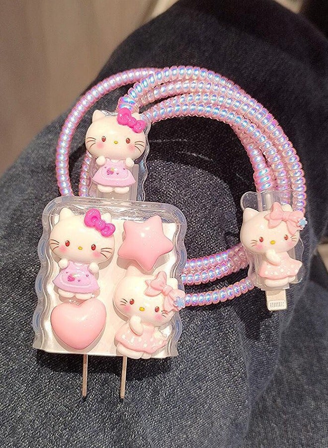 هالو كيتي 5 قطع من جراب شاحن Hello Kitty اللطيف، واقي كابل لشاحن iPhone، جراب كابل بيانات USB، واقي كابل سلكي، واقي شاحن الهاتف للنساء والفتيات - Image 4