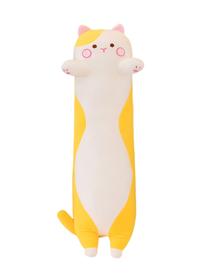 Splendors 90cm Enlarged Long Cat Soft Plush Pillow Huggable Kawaii Plush Pillow Stuffed Animal Toy Best Gift For Kid And Adult Cute Animal Hugging Pillow Yellow And White - Image 1