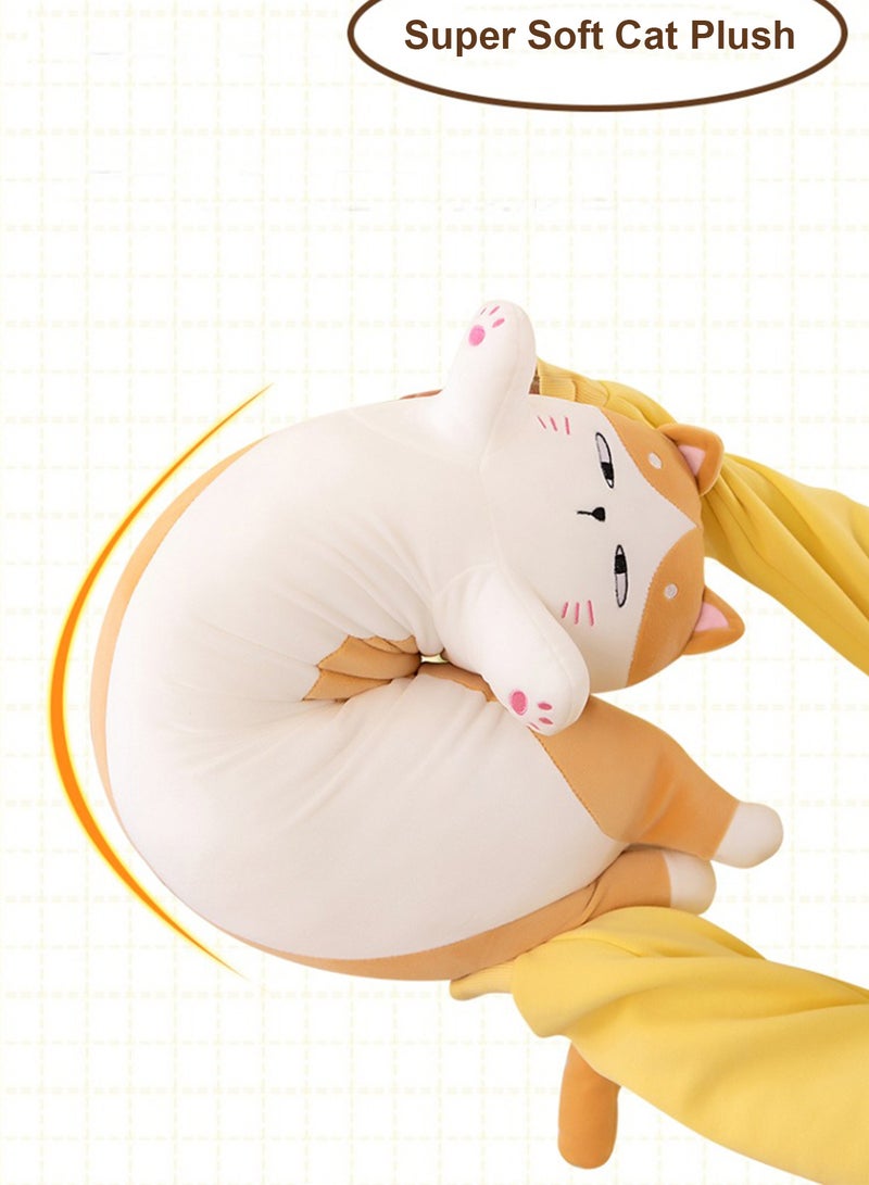 Splendors 90cm Enlarged Long Cat Soft Plush Pillow Huggable Kawaii Plush Pillow Stuffed Animal Toy Best Gift For Kid And Adult Cute Animal Hugging Pillow Yellow And White - Image 3